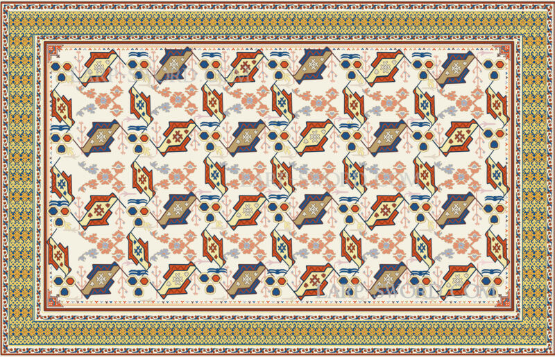 čintamani a ptáci replika - cintaani and birds motive - historical carpet replica
