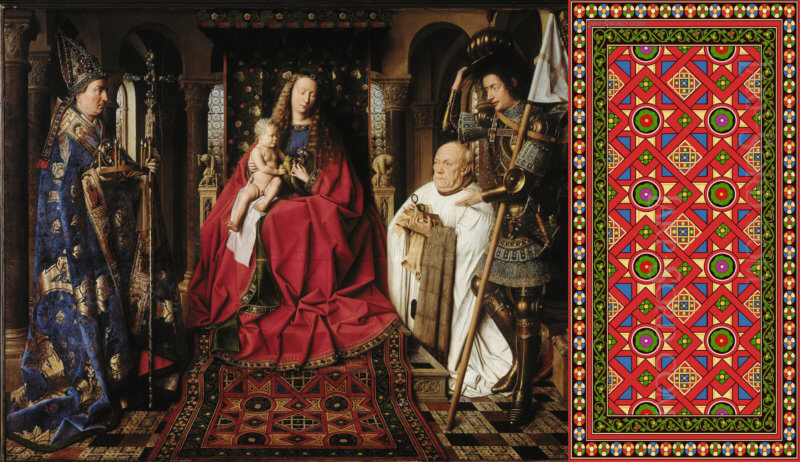 Jan van Eyck - Madona s dítětem - Madona with child replica of carpet