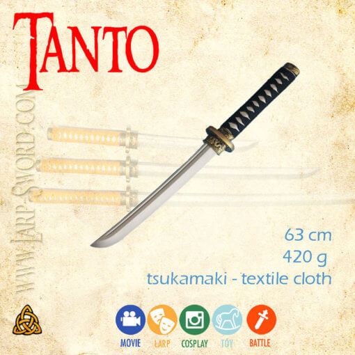 Softened Japanese dagger tanto for larp and cosplay samurai or ninja.