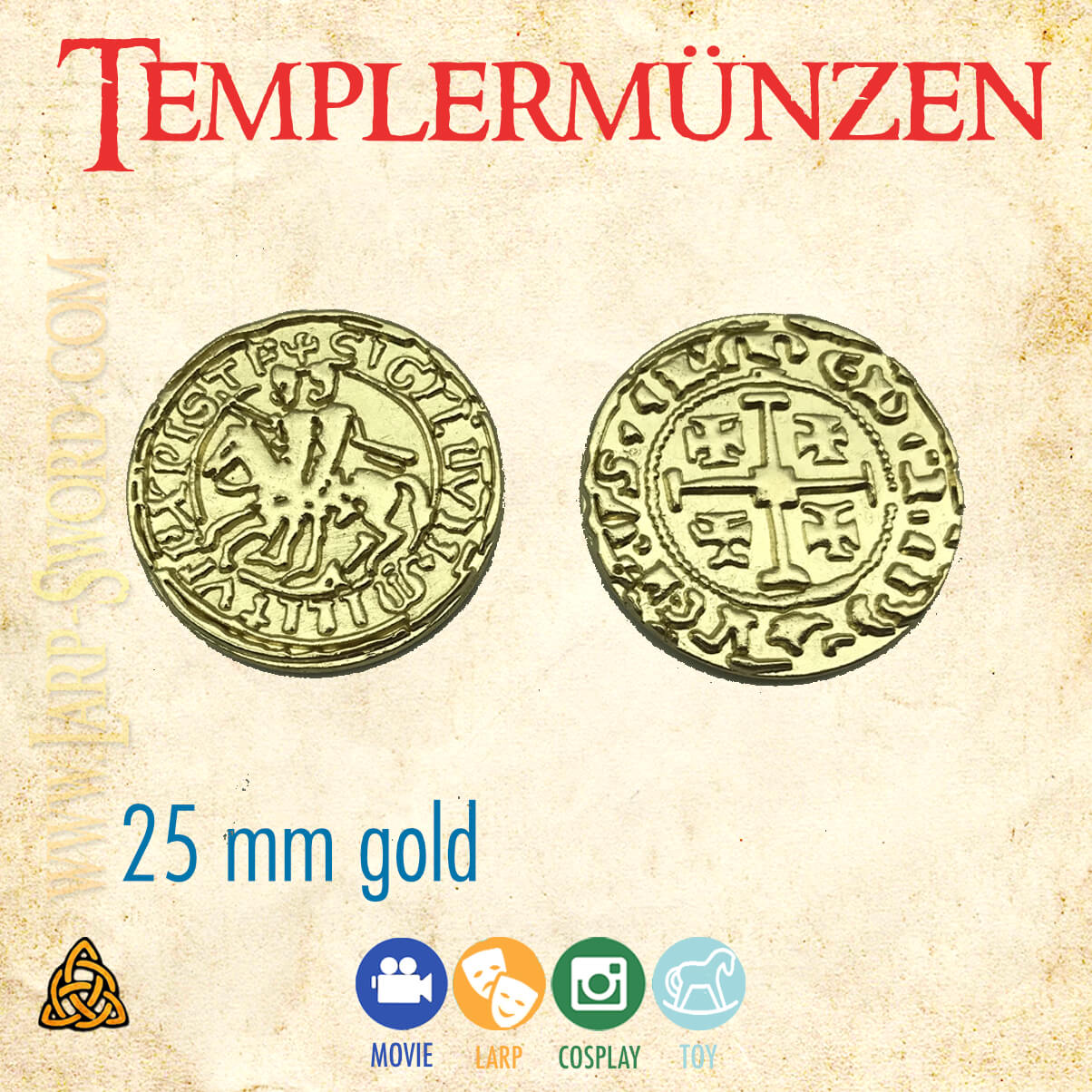 DE templier coin2 Templer-Goldmünzen Templermunzen - Metallmünzen für Spiele