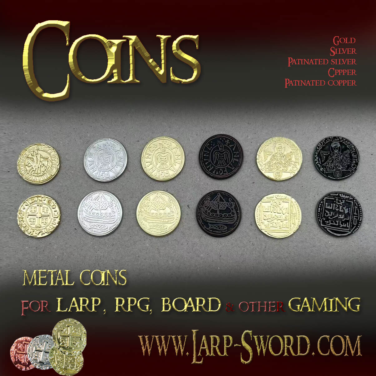 Set of 10 Gold LARP Coins