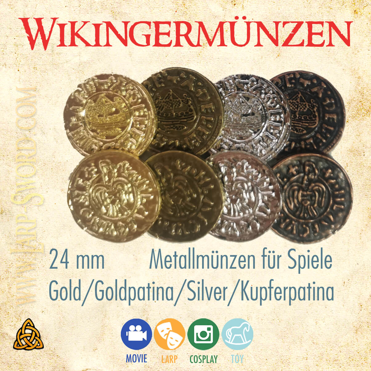 DE Viking coin25 Wikinger-Münzen – Spielmünzen für LARP und RPG Wikingermunzen - Metallmünzen für Spiele